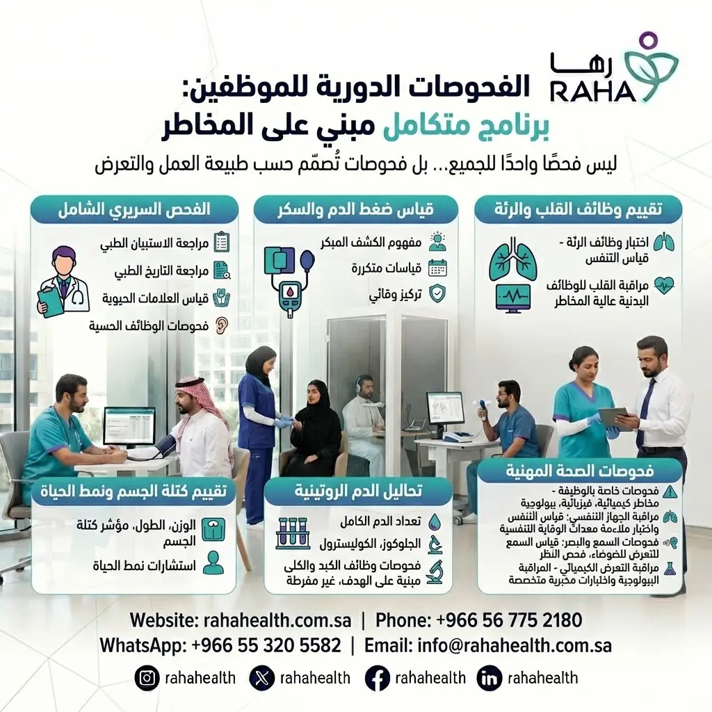 ما الفحوصات التي تشملها الفحوصات الدورية للموظفين؟